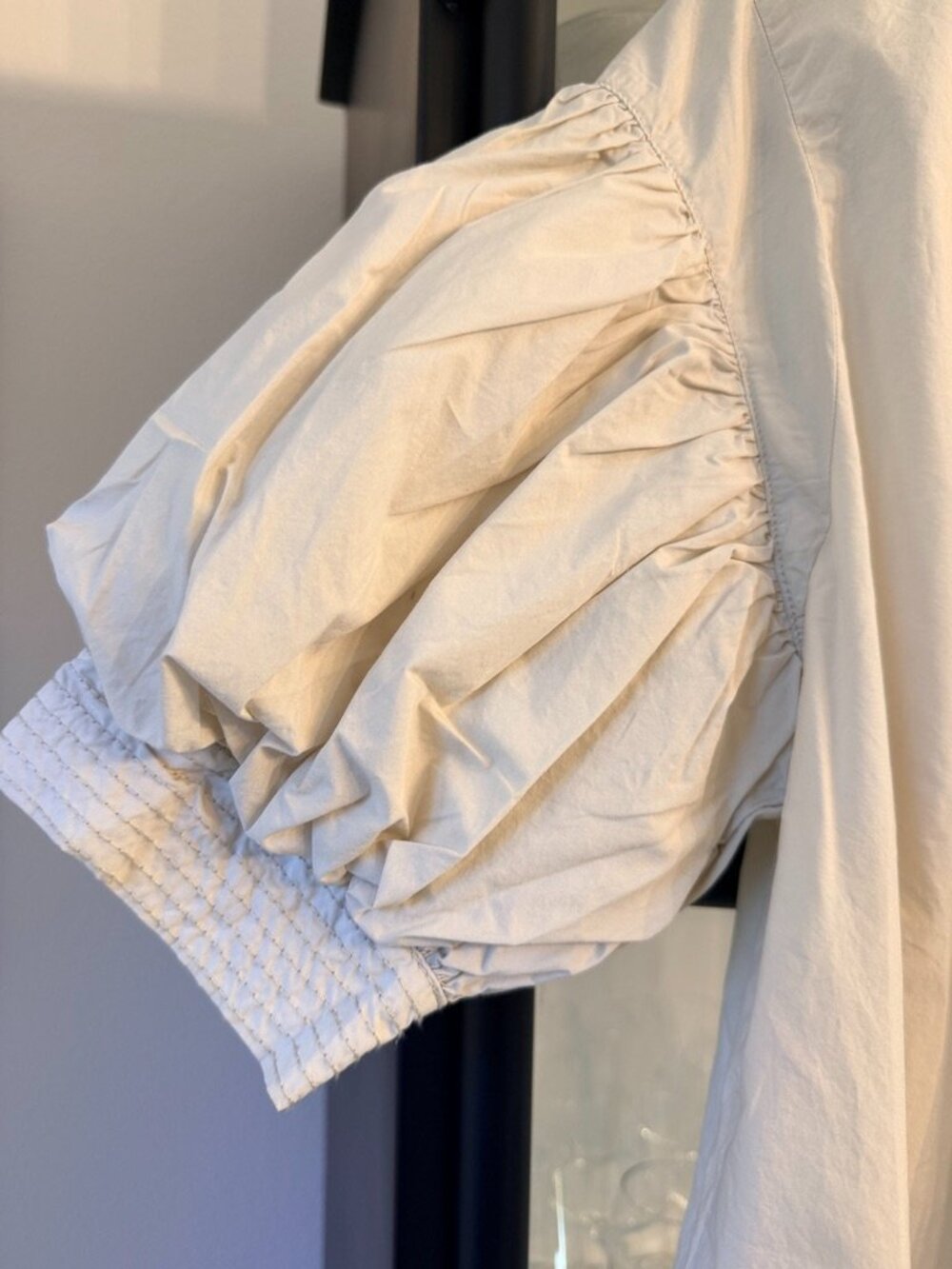 Chico's Sand Beige 100% Cotton Puff Sleeve V-Neck Blouse Top 2 L 12 - Picture 5 of 8